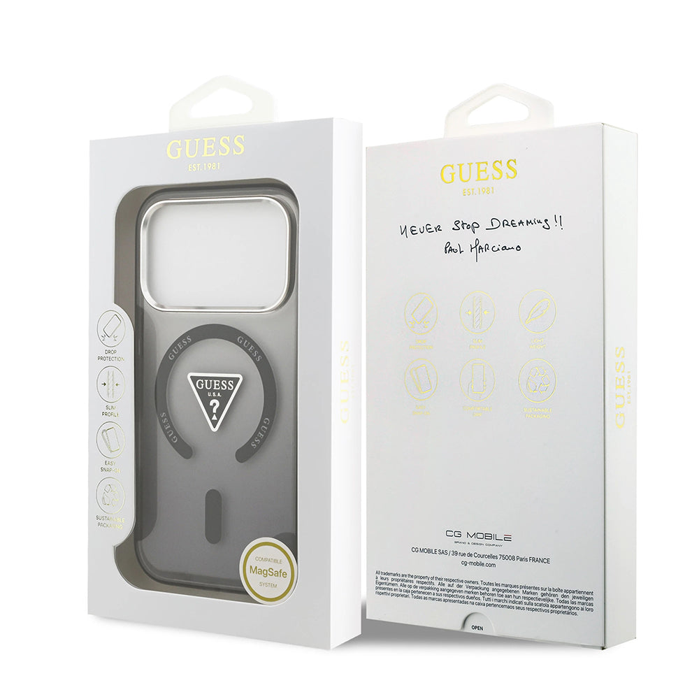 MagSafe Hülle für Apple iPhone 17 Pro, Guess, IML Gradient Triangle Logo, Schwarz Silbern