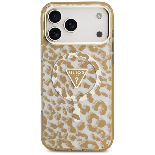 MagSafe Hülle für Apple iPhone 17 Pro, Guess, Leopard Glitter, Braun