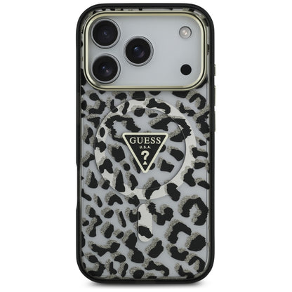 MagSafe Hülle für Apple iPhone 17 Pro, Guess, Leopard Glitter, Schwarz