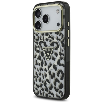 MagSafe Hülle für Apple iPhone 17 Pro, Guess, Leopard Glitter, Schwarz