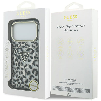 MagSafe Hülle für Apple iPhone 17 Pro, Guess, Leopard Glitter, Schwarz
