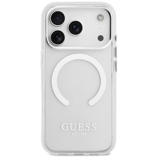 MagSafe Hülle für Apple iPhone 17 Pro, Guess, Metal Outline, Silber