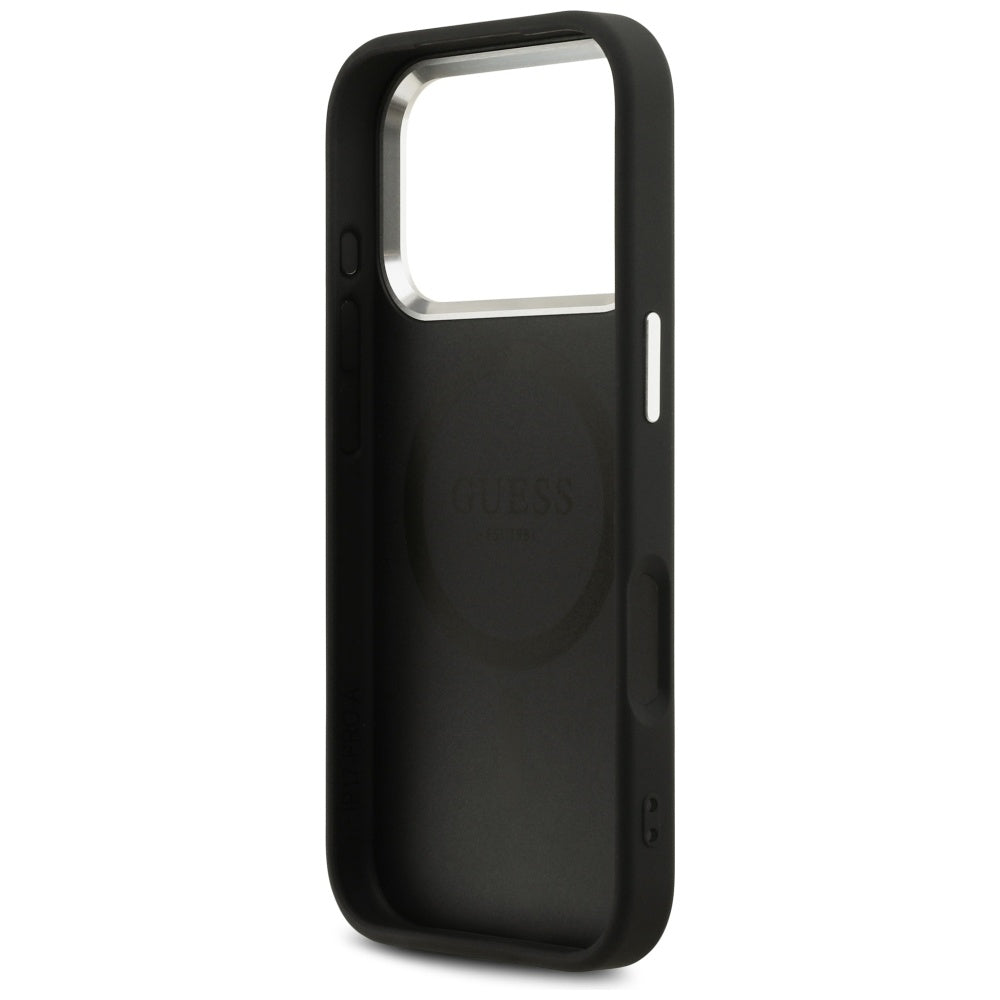 MagSafe Case for Apple iPhone 17 Pro, Guess, Peony Hot Stamp Script, Black