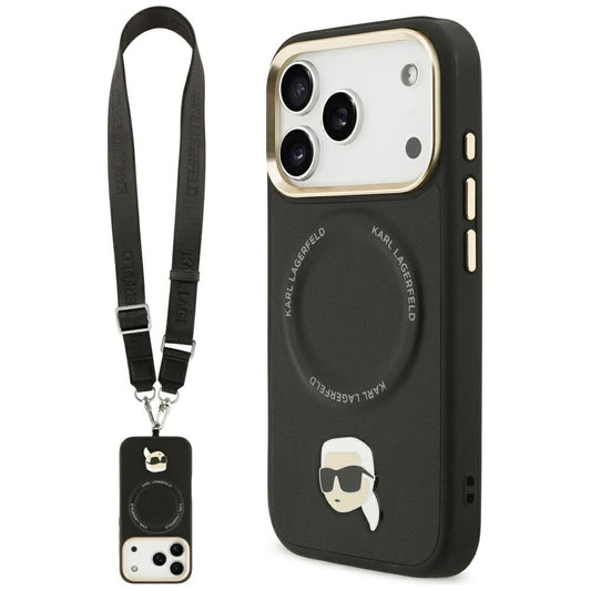 MagSafe Hülle für Apple iPhone 17 Pro, Karl Lagerfeld, Big Strap Karl Metal Logo, Schwarz