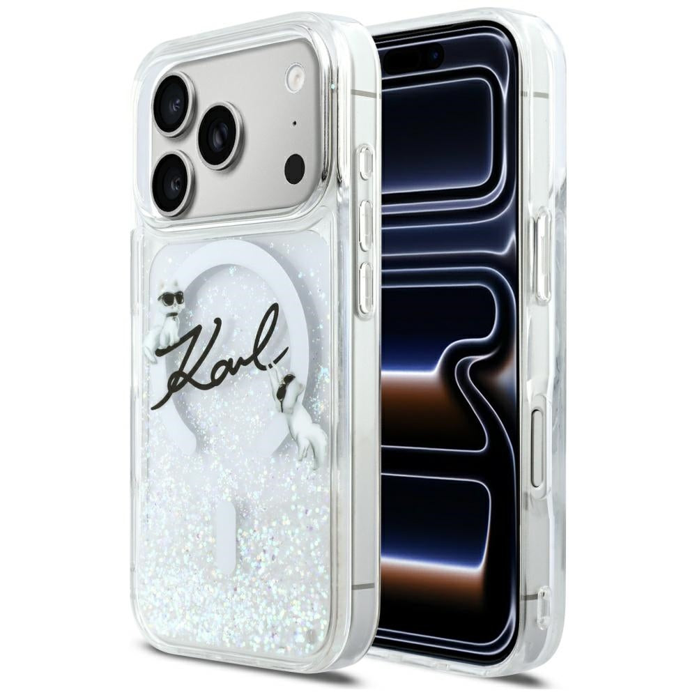 MagSafe Hülle für Apple iPhone 17 Pro, Karl Lagerfeld, Glitter Karl Script Logo, Transparent