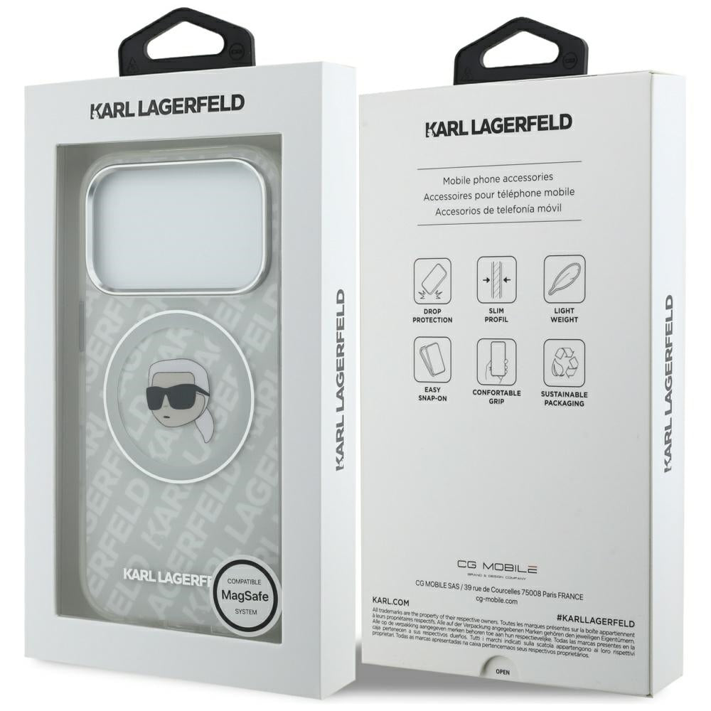 MagSafe Hülle für Apple iPhone 17 Pro, Karl Lagerfeld, IML Karl`s Head, Grau