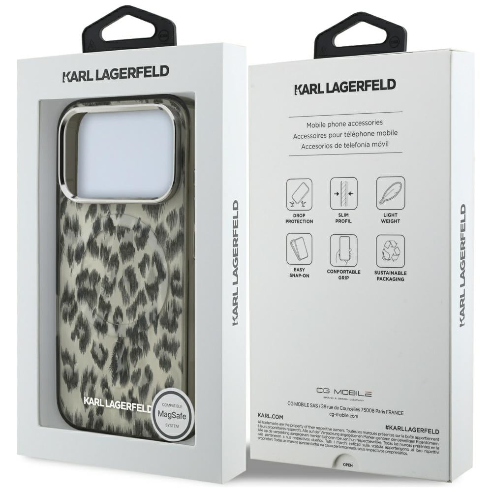 MagSafe Hülle für Apple iPhone 17 Pro, Karl Lagerfeld, IML Leopard Muster, Braun