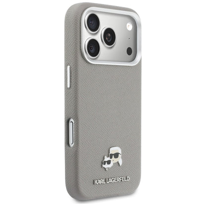 MagSafe Hülle für Apple iPhone 17 Pro, Karl Lagerfeld, Saffiano Karl & Choupette Pins, Grau