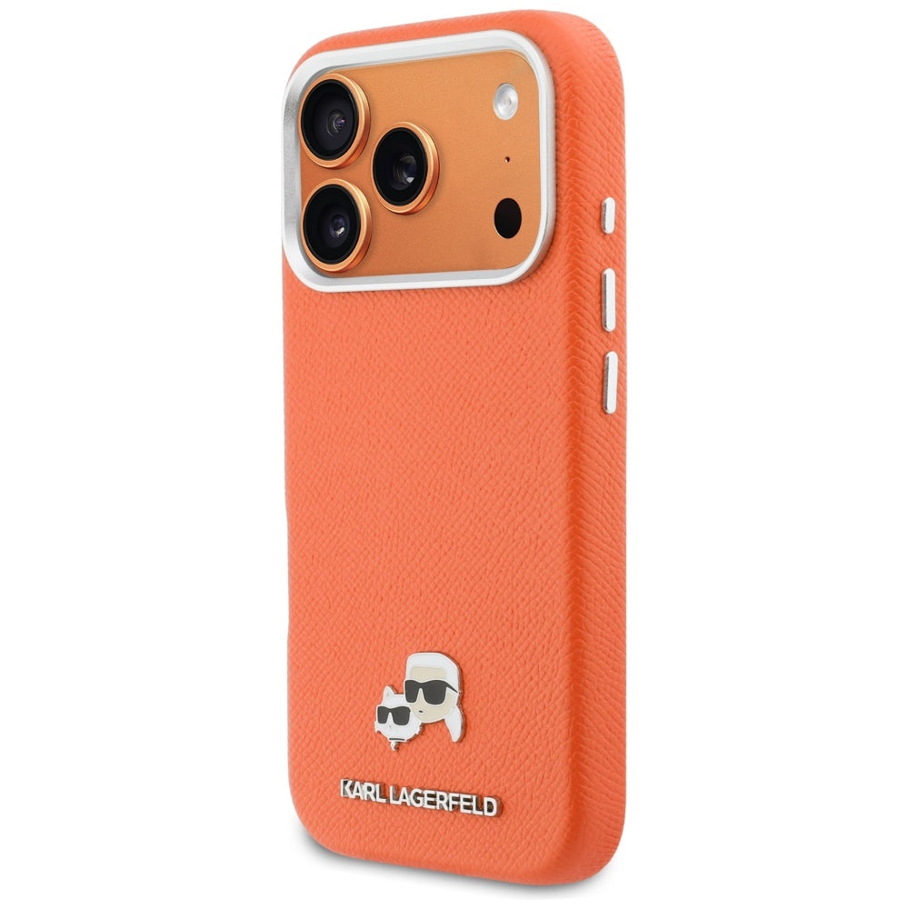 MagSafe Hülle für Apple iPhone 17 Pro, Karl Lagerfeld, Saffiano Karl & Choupette Pins, Orange