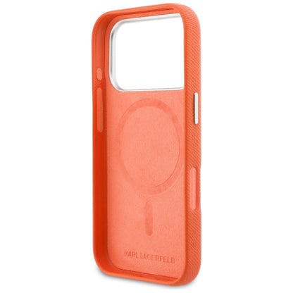 MagSafe Hülle für Apple iPhone 17 Pro, Karl Lagerfeld, Saffiano Karl & Choupette Pins, Orange