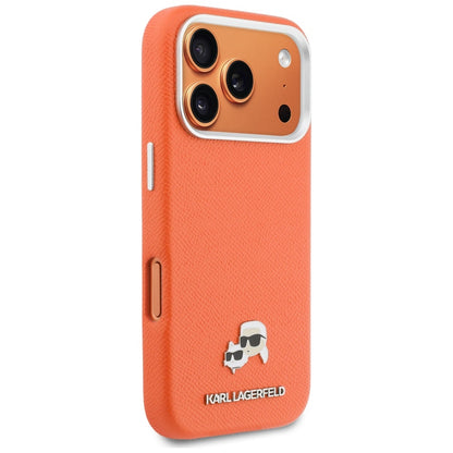 MagSafe Hülle für Apple iPhone 17 Pro, Karl Lagerfeld, Saffiano Karl & Choupette Pins, Orange