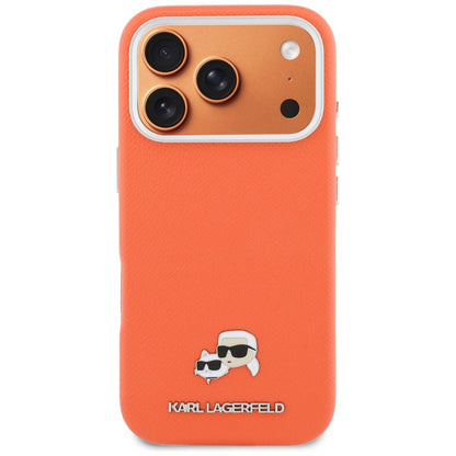 MagSafe Hülle für Apple iPhone 17 Pro, Karl Lagerfeld, Saffiano Karl & Choupette Pins, Orange