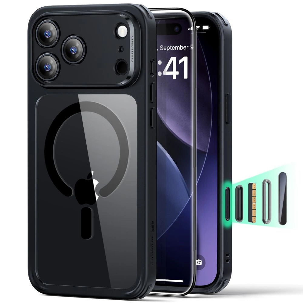 MagSafe Hülle für Apple iPhone 17 Pro Max, ESR, Classic Hybrid mit Displayschutz, Schwarz Transparent