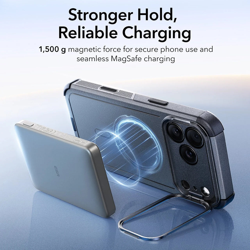 MagSafe Hülle für Apple iPhone 17 Pro Max, ESR, Cyber Armor Kickstand, Grau