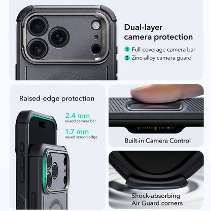 MagSafe Hülle für Apple iPhone 17 Pro Max, ESR, Cyber Armor Kickstand, Grau