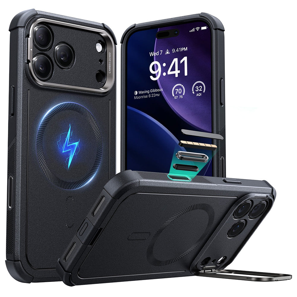 MagSafe Hülle für Apple iPhone 17 Pro Max, ESR, Cyber Armor Kickstand, Schwarz