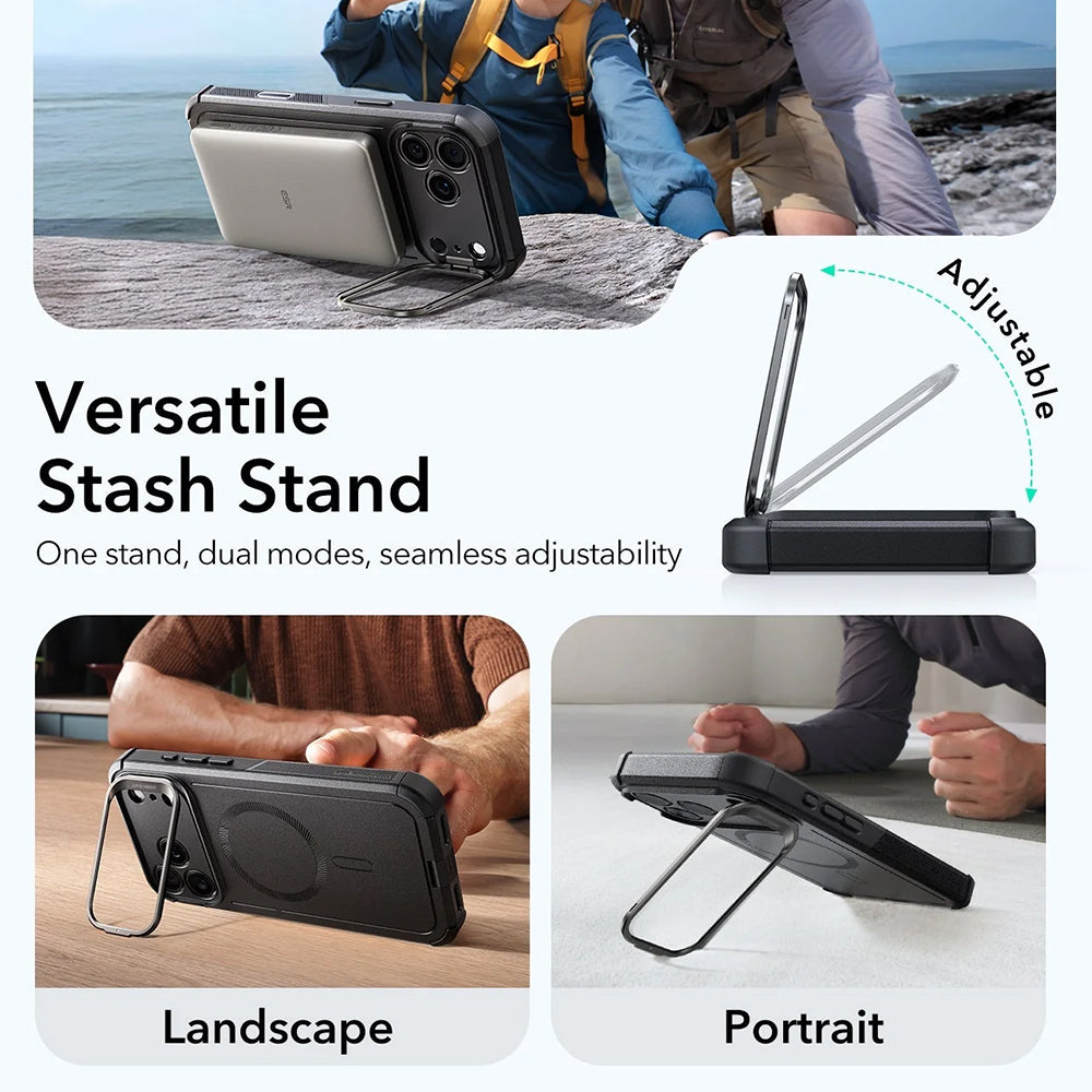 MagSafe Hülle für Apple iPhone 17 Pro Max, ESR, Cyber Armor Kickstand, Schwarz