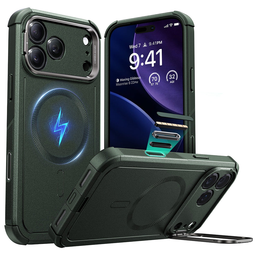 MagSafe Hülle für Apple iPhone 17 Pro Max, ESR, Cyber Armor Kickstand, Grün
