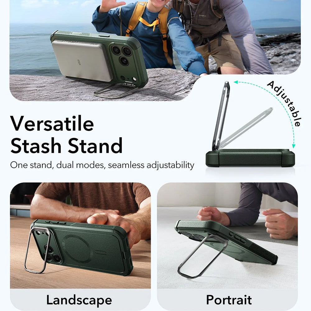 MagSafe Hülle für Apple iPhone 17 Pro Max, ESR, Cyber Armor Kickstand, Grün