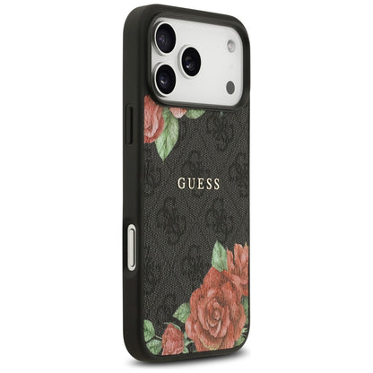 MagSafe Hülle für Apple iPhone 17 Pro Max, Guess, 4G Flowers Print, Schwarz