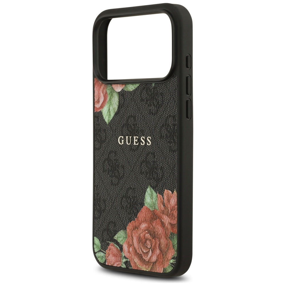 MagSafe Hülle für Apple iPhone 17 Pro Max, Guess, 4G Flowers Print, Schwarz