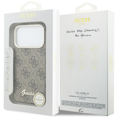 MagSafe Hülle für Apple iPhone 17 Pro Max, Guess, 4G Script Logo, Braun