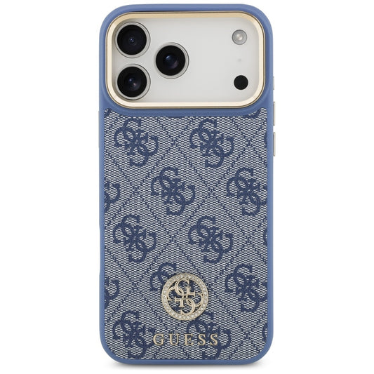 MagSafe Hülle für Apple iPhone 17 Pro Max, Guess, 4G Strass Logo mit großem Band, Blau