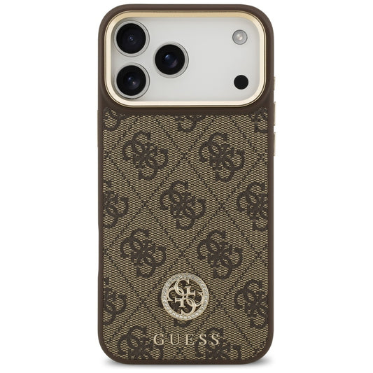 MagSafe Hülle für Apple iPhone 17 Pro Max, Guess, 4G Strass Logo mit großem Riemen, Braun