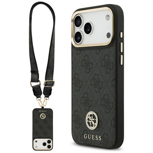 MagSafe Hülle für Apple iPhone 17 Pro Max, Guess, 4G Strass Logo mit großem Band, Schwarz
