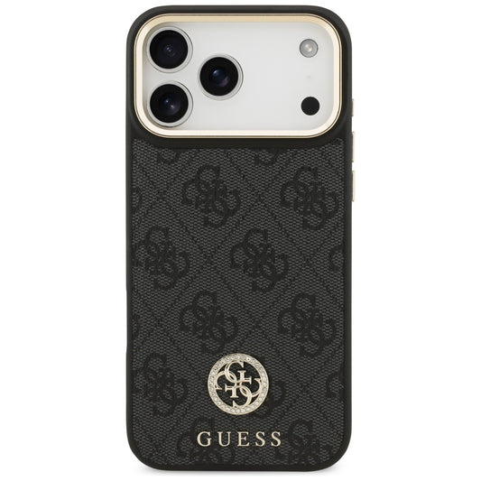 MagSafe Hülle für Apple iPhone 17 Pro Max, Guess, 4G Strass Logo mit großem Band, Schwarz
