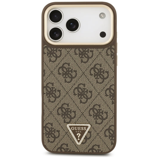 MagSafe Hülle für Apple iPhone 17 Pro Max, Guess, 4G Triangle Logo mit großem Riemen, Braun