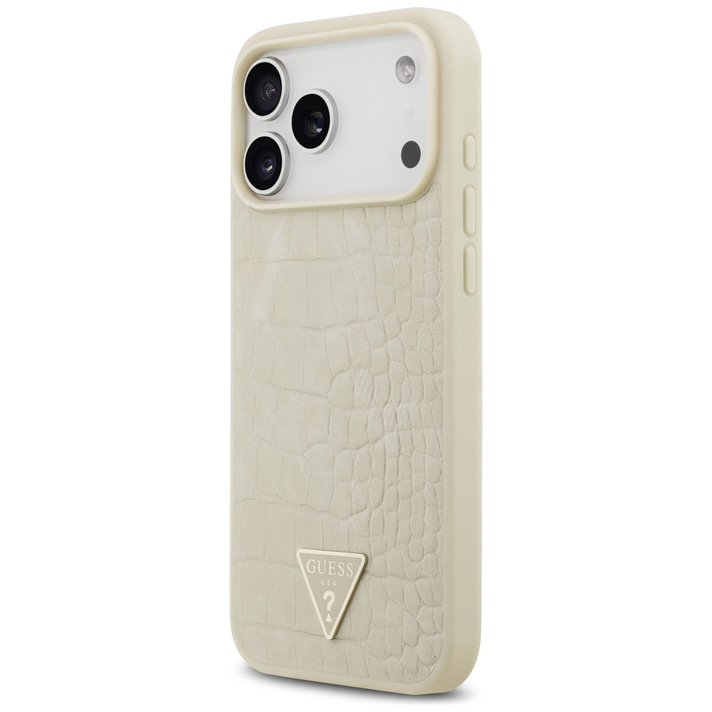 MagSafe Hülle für Apple iPhone 17 Pro Max, Guess, Croco Triangle Logo, Gold