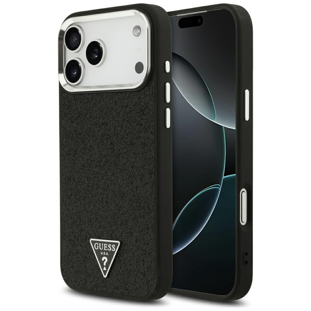 MagSafe Hülle für Apple iPhone 17 Pro Max, Guess, Glitter Triangle Logo, Schwarz