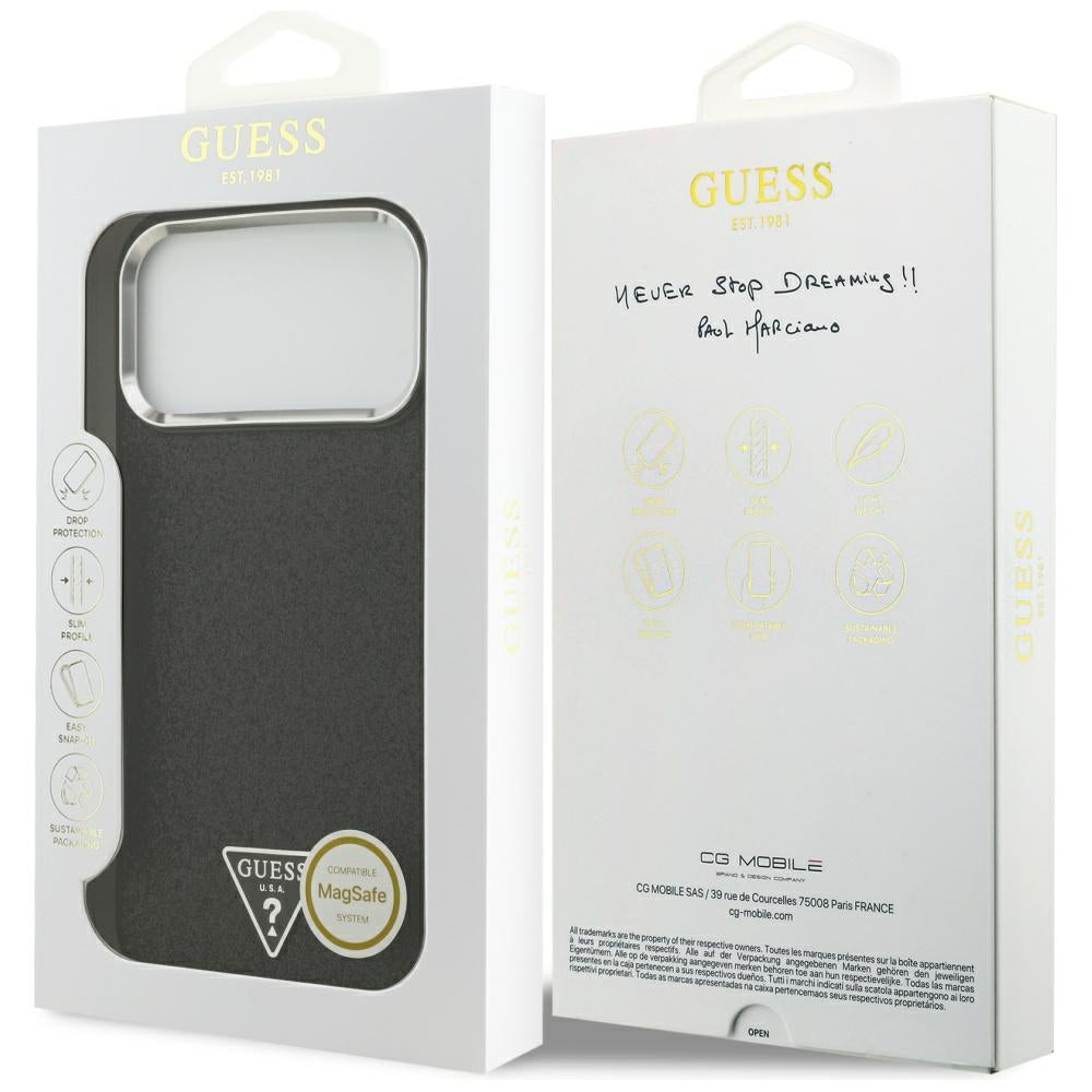 MagSafe Hülle für Apple iPhone 17 Pro Max, Guess, Glitter Triangle Logo, Schwarz