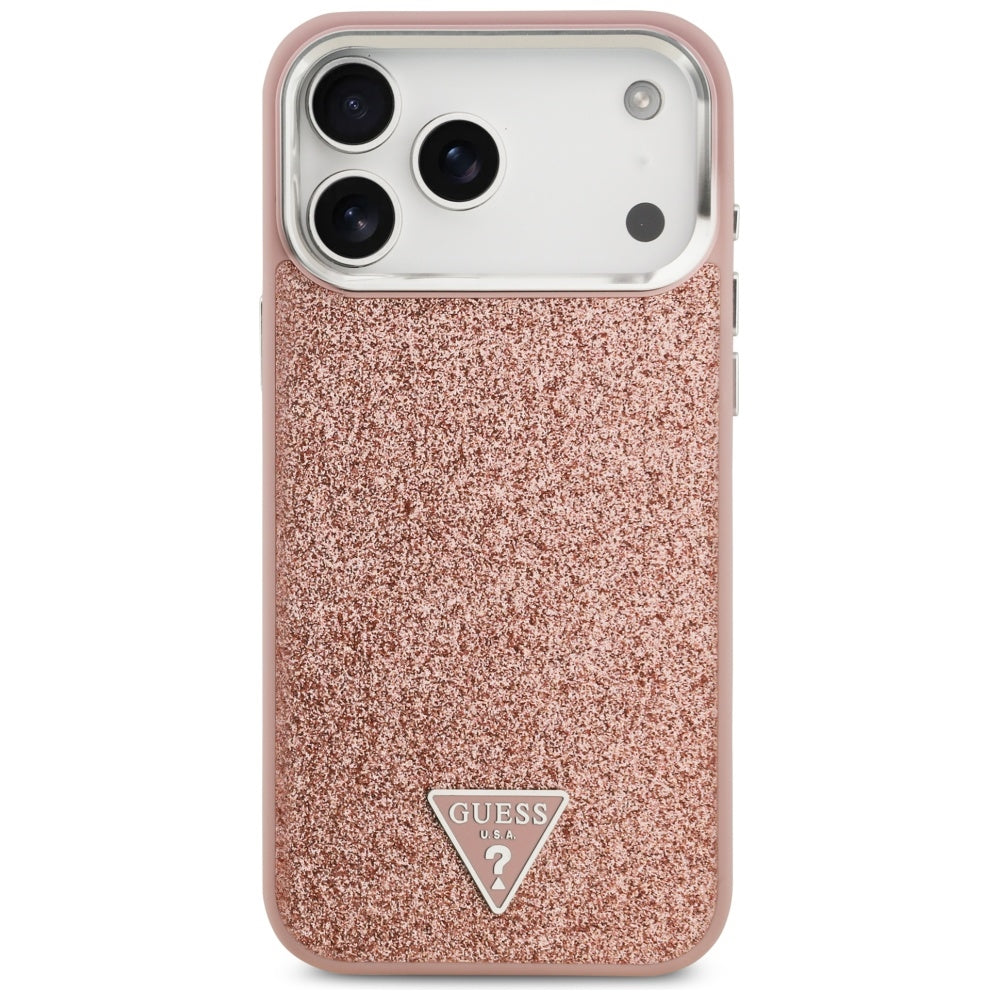 MagSafe Hülle für Apple iPhone 17 Pro Max, Guess, Glitter Triangle Logo, Rosa