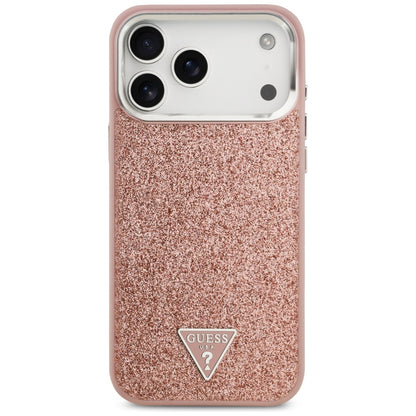 MagSafe Hülle für Apple iPhone 17 Pro Max, Guess, Glitter Triangle Logo, Rosa