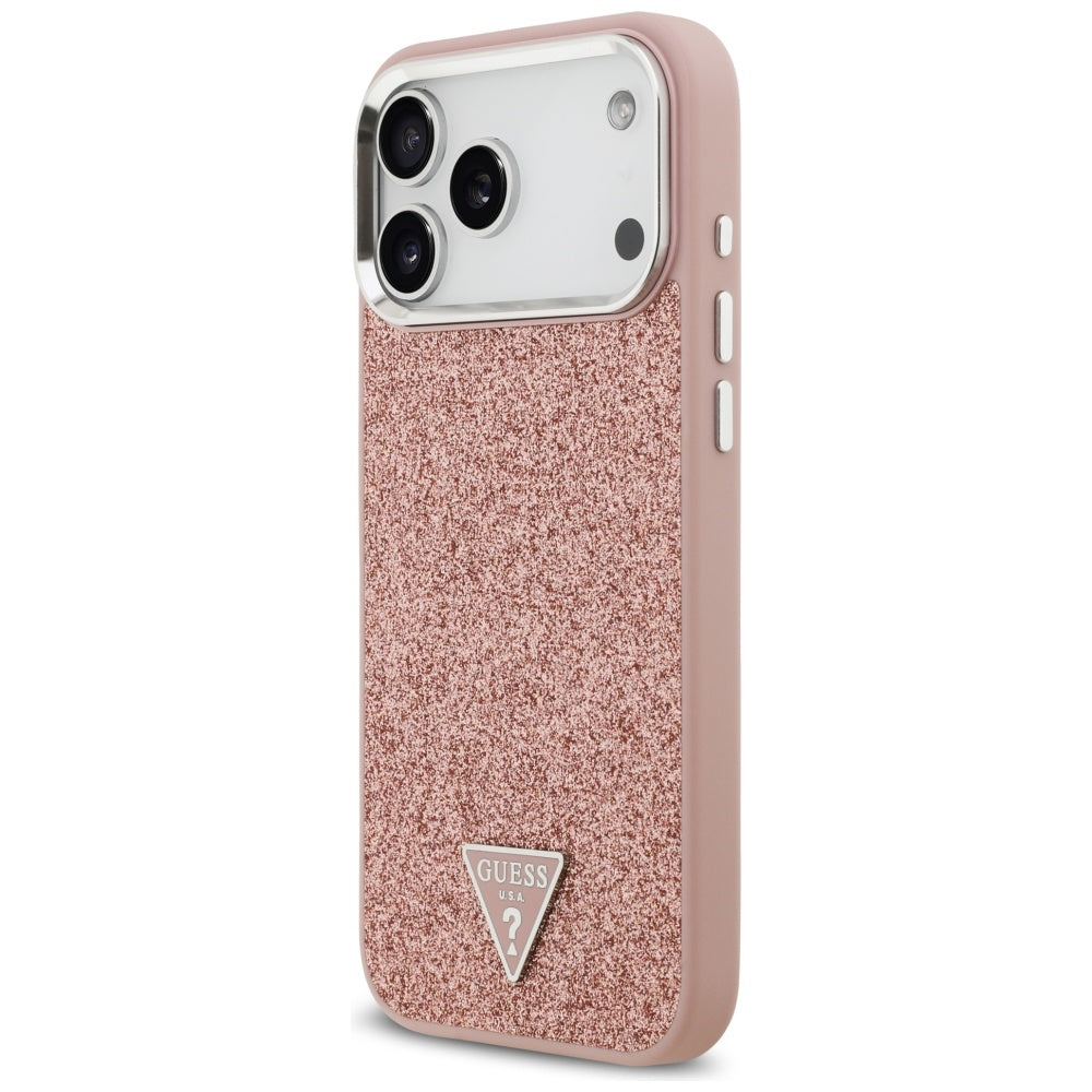 MagSafe Hülle für Apple iPhone 17 Pro Max, Guess, Glitter Triangle Logo, Rosa
