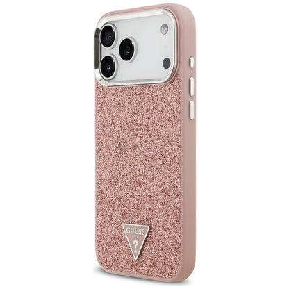 MagSafe Hülle für Apple iPhone 17 Pro Max, Guess, Glitter Triangle Logo, Rosa