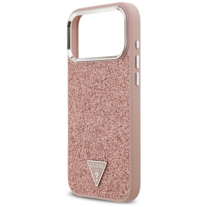 MagSafe Hülle für Apple iPhone 17 Pro Max, Guess, Glitter Triangle Logo, Rosa