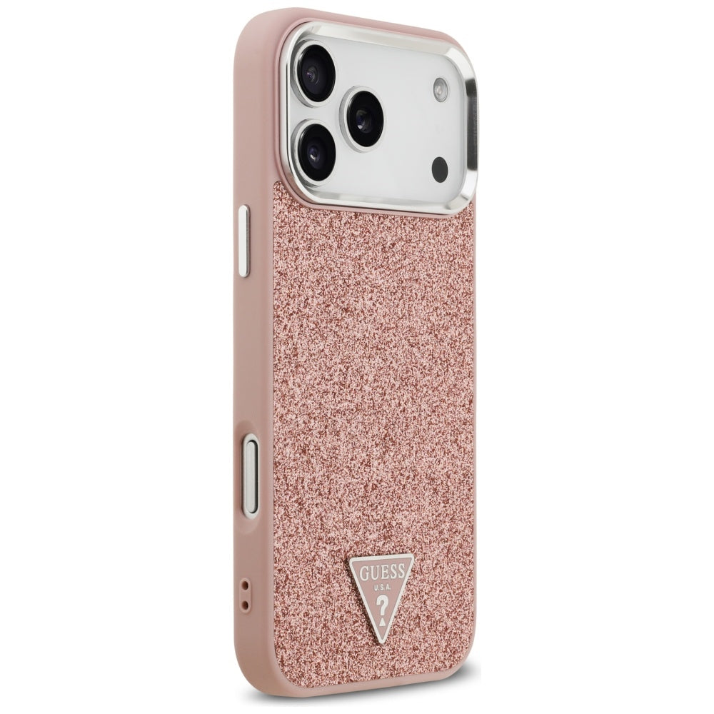 MagSafe Hülle für Apple iPhone 17 Pro Max, Guess, Glitter Triangle Logo, Rosa