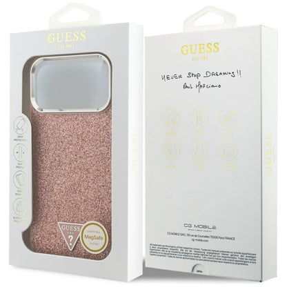 MagSafe Hülle für Apple iPhone 17 Pro Max, Guess, Glitter Triangle Logo, Rosa