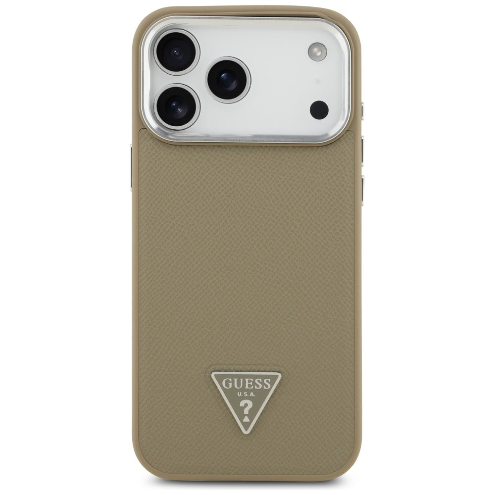 MagSafe Hülle für Apple iPhone 17 Pro Max, Guess, Grained Triangle Logo, Braun