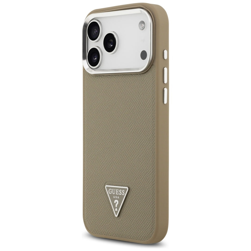 MagSafe Hülle für Apple iPhone 17 Pro Max, Guess, Grained Triangle Logo, Braun