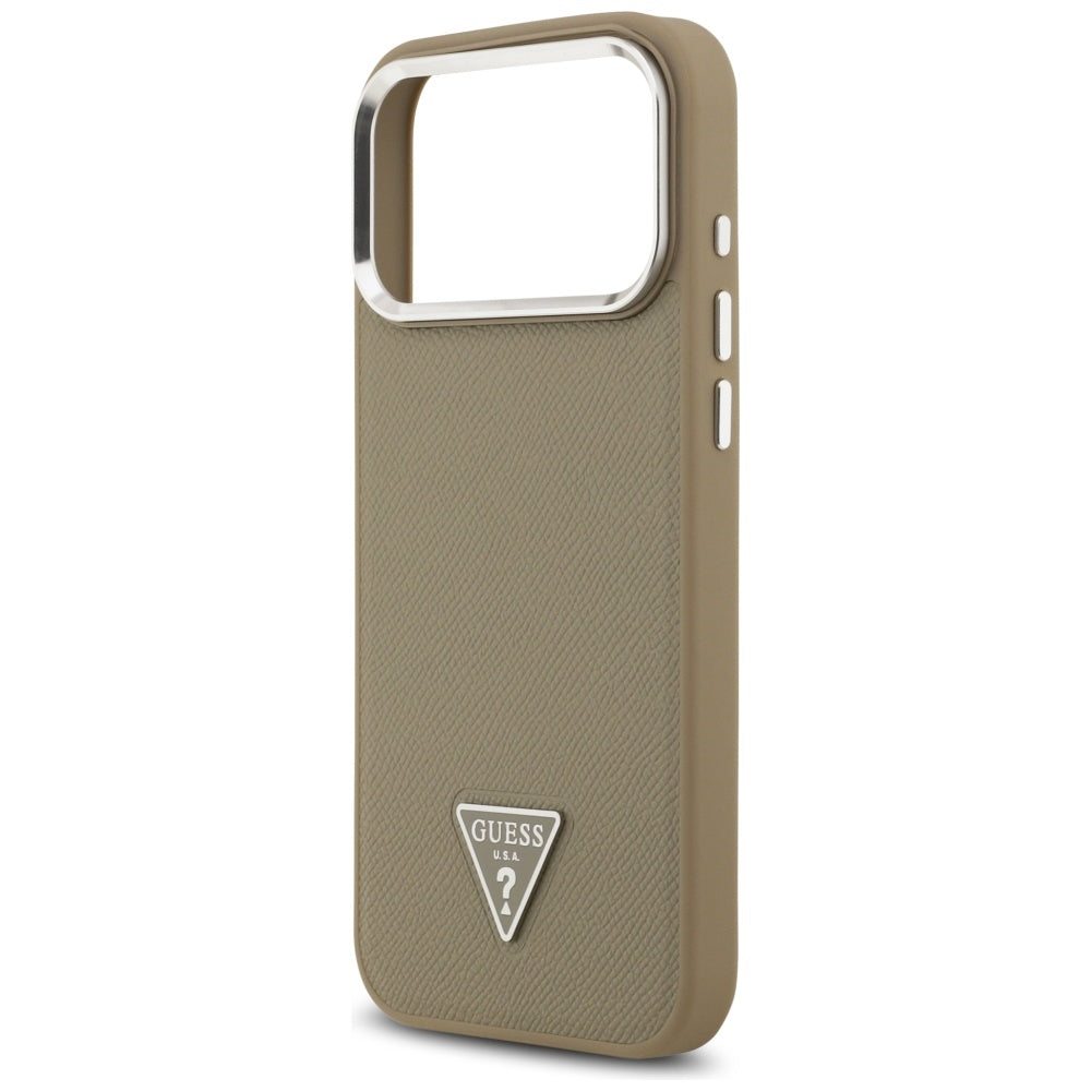 MagSafe Hülle für Apple iPhone 17 Pro Max, Guess, Grained Triangle Logo, Braun