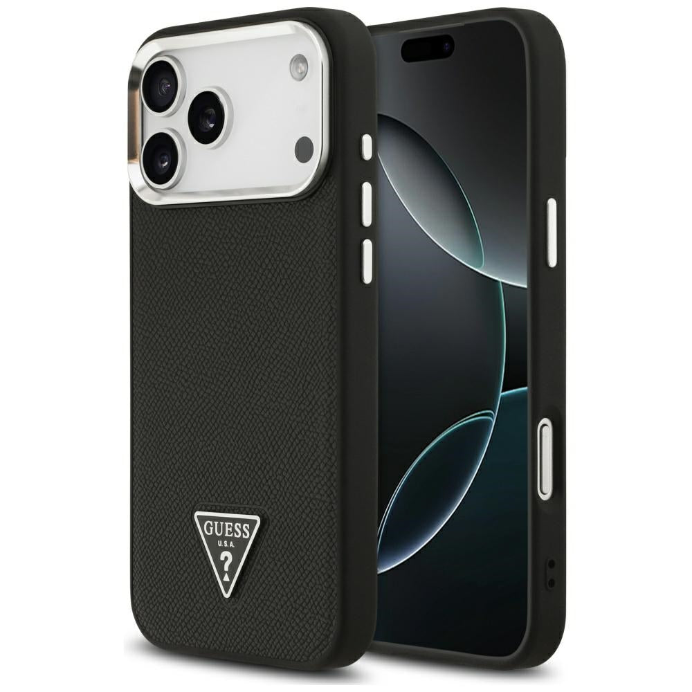 MagSafe Hülle für Apple iPhone 17 Pro Max, Guess, Grained Triangle Logo, Schwarz