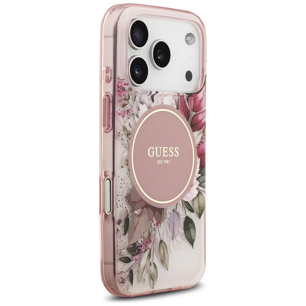 MagSafe Hülle für Apple iPhone 17 Pro Max, Guess, IML Flower & Tonal Circle, Rosa