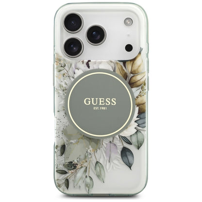 MagSafe Hülle für Apple iPhone 17 Pro Max, Guess, IML Flower & Tonal Circle, Grün