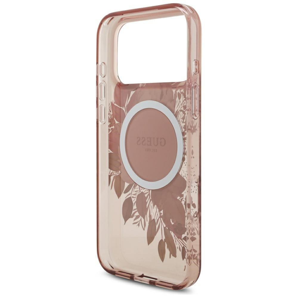 MagSafe Hülle für Apple iPhone 17 Pro Max, Guess, IML Flowers with Pearl Strap, Rosa