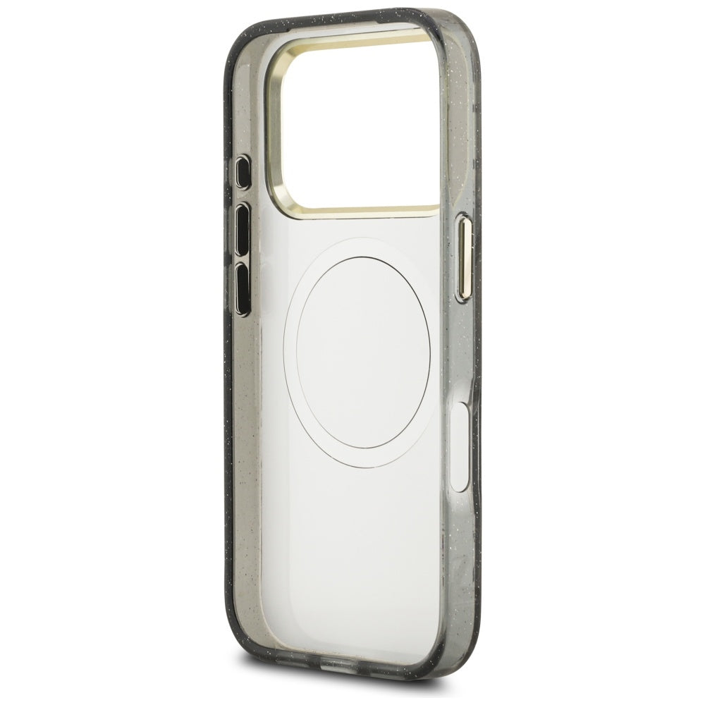 MagSafe Hülle für Apple iPhone 17 Pro Max, Guess, IML Metal Glitter Flowers Triangle, Schwarz