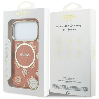MagSafe Hülle für Apple iPhone 17 Pro Max, Guess, IML Peony Dot, Orange